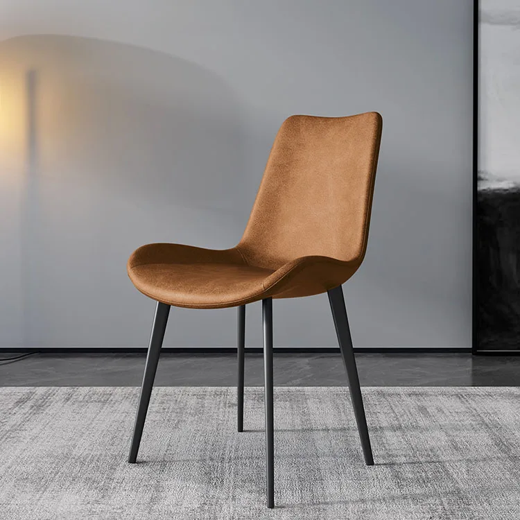 Hotel sale Nordic dining chair home dining room furniture leather upholstered dining chair with black metal leg