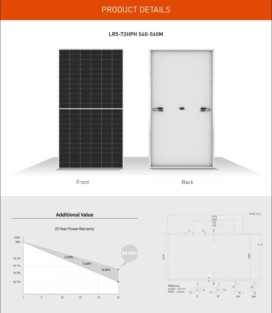 solar panel Longi solar high efficiency Tier 1 bifacial photovoltaic module 540W 545W 550W 555W 560W PV solar panel