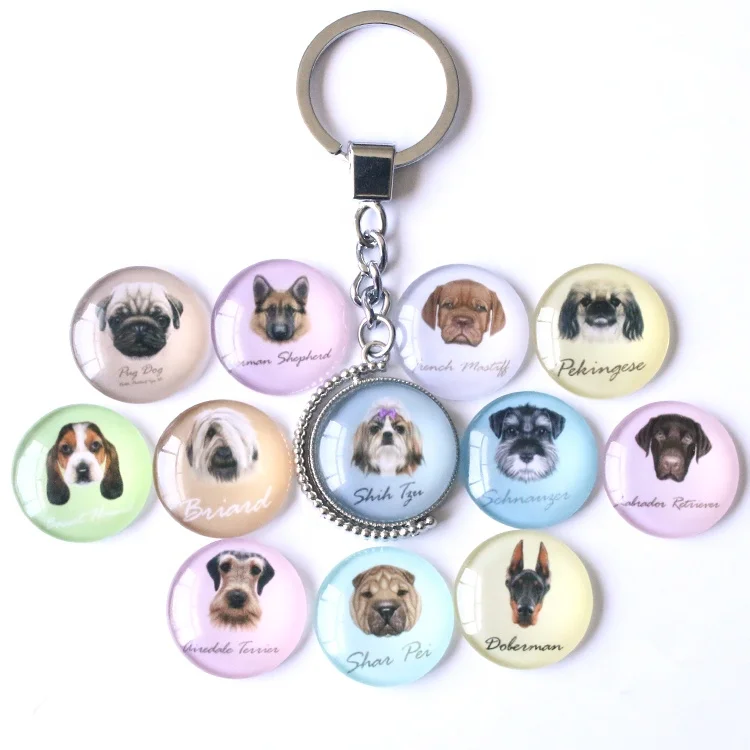 
Factory direct sale custom animal double-sided dog pattern crystal glass keychain 