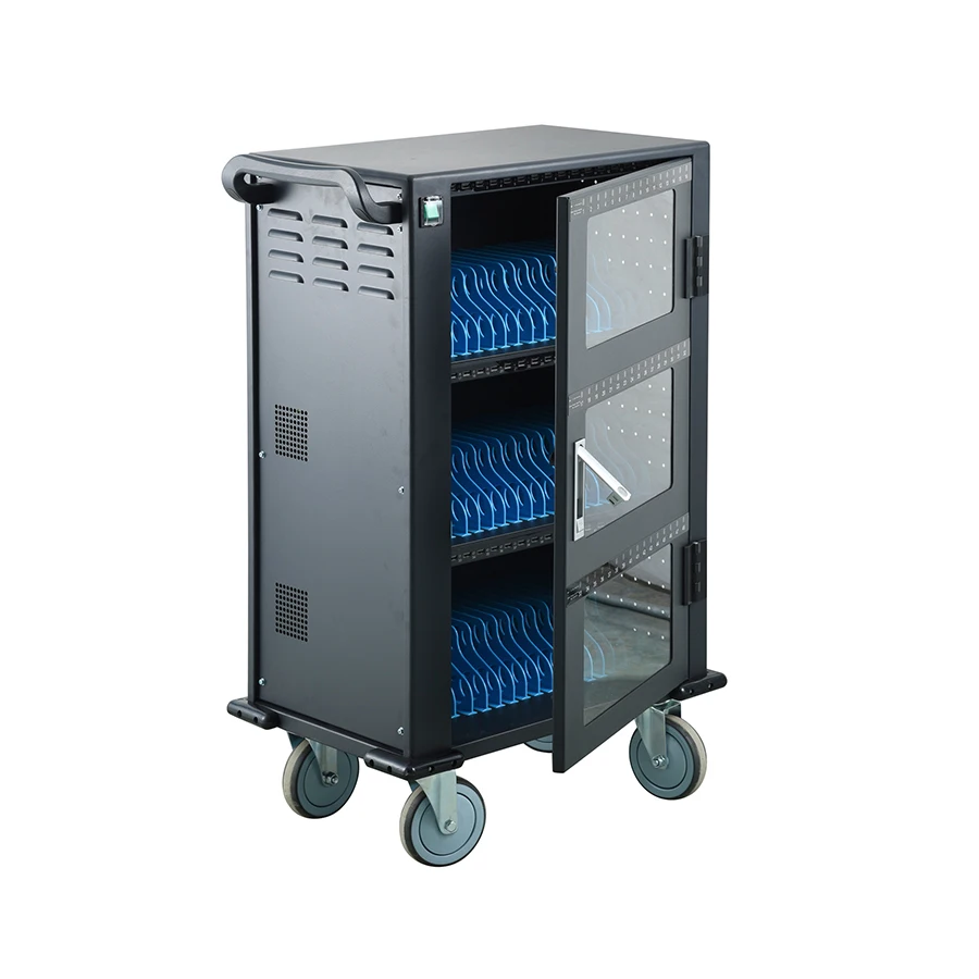 with handle lock, 48 way single glass door DC charging cart