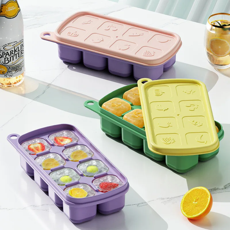 Ice Cube Trays Easy-Release Ice Cubes Maker with Spill-Resistant Removable Lid Baby Food ice cube tray