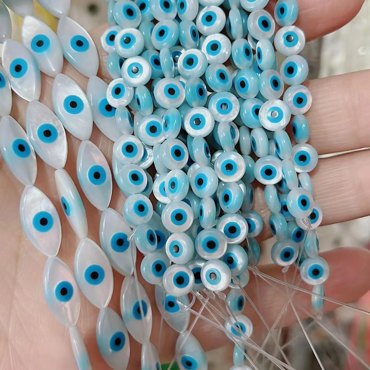 Turkish round flatback shell evil eyes beads
