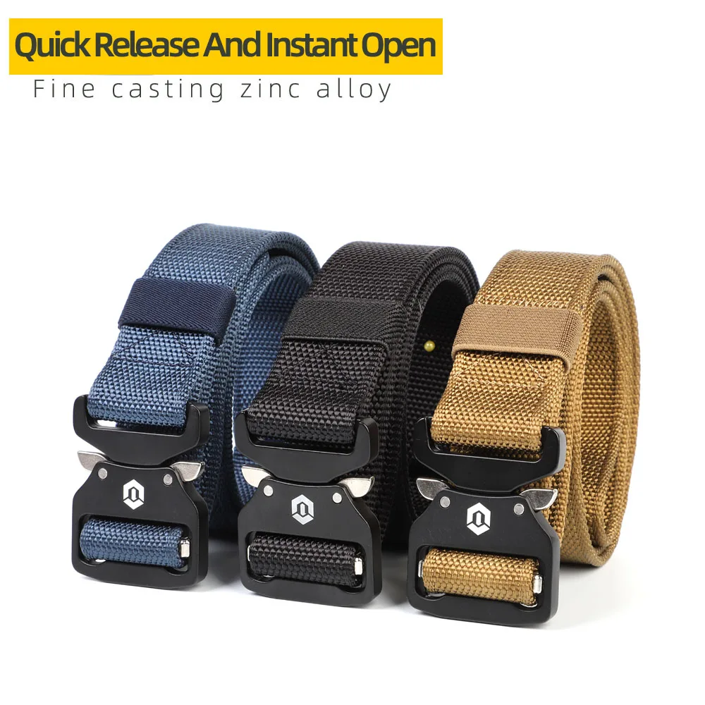 Logo Custom Zinc Alloy buckle Quick Release Strong Jacquard nylon Webbing Belt for Men