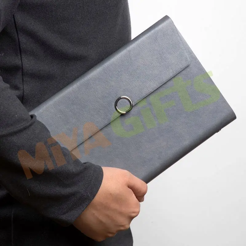 custom pu leather 6 ring binder A5 planner agenda cover duo tri folding clutch bag magnetic closure with phone holder pocket