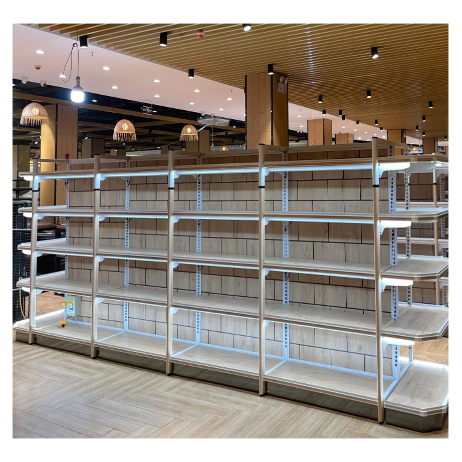 Supermarket display rack wood gondola shelving customized adjustable shelf for goods
