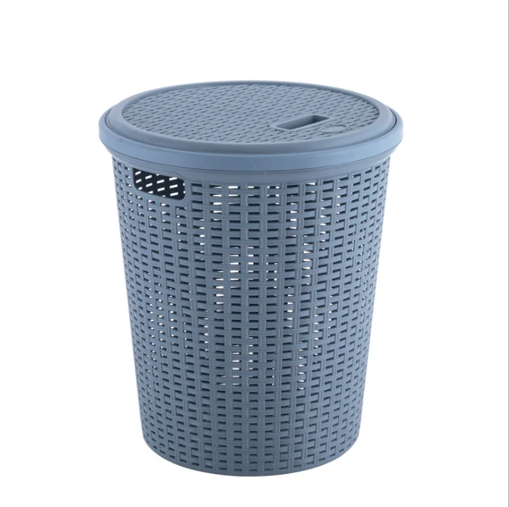 New Style Plastic Woven Basket Rattan Baskets Dirty Clothes Laundry Basket with Lid