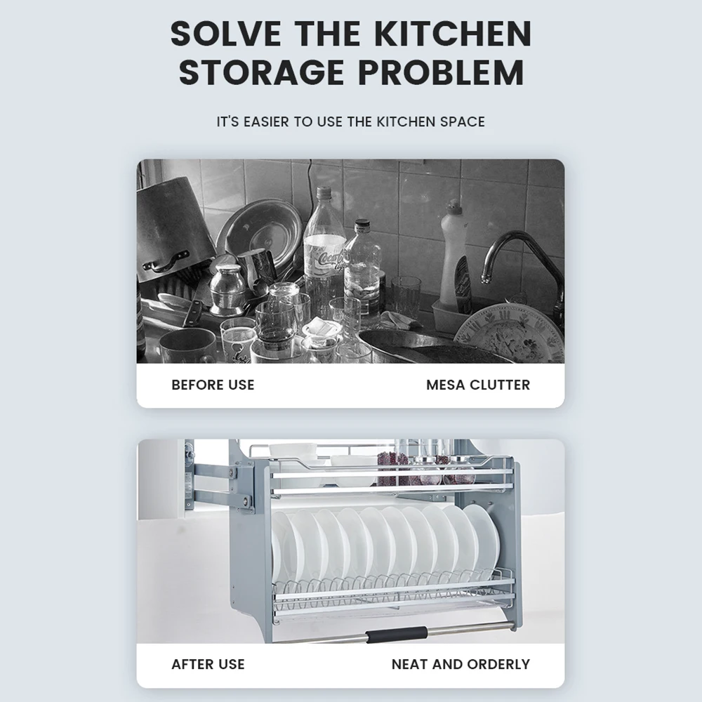 Kitchen High Pantry Up Basket Pull Down Hydraulic Buffer Plate Lift Flat Basket Cabinet