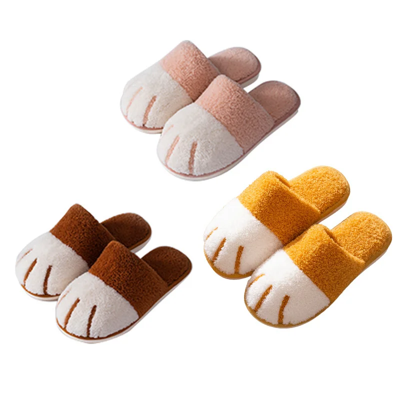 Amazon Winter New unisex cotton slippers home cartoon cute cat PAWS plush furry shoes lovers warm indoor soft sole slippers