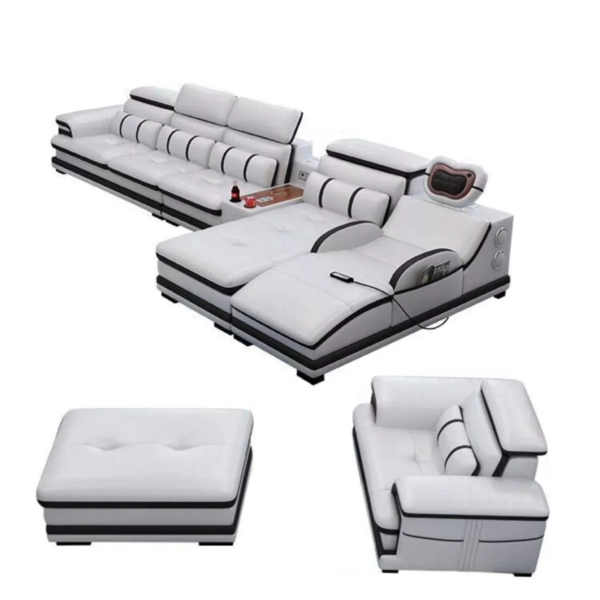 Crocodile gray color leather for sofa with tea table convenience drink