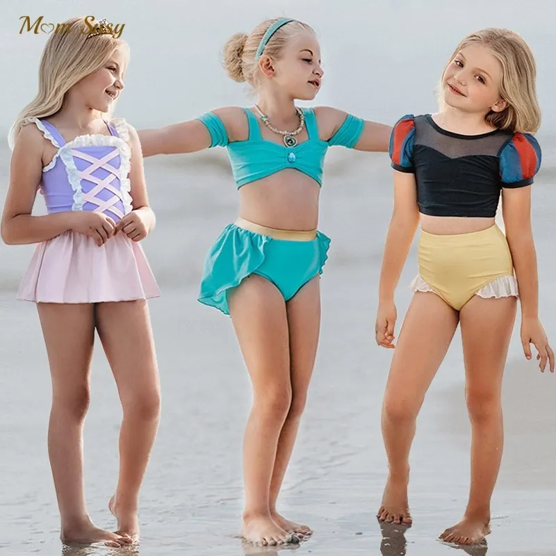 New Baby Girl Princess Swim Suit Summer Child Swimwear Bathing Suit Kid Swimming Clothing Ruffle Baby Hawaii Suit 2-10Y