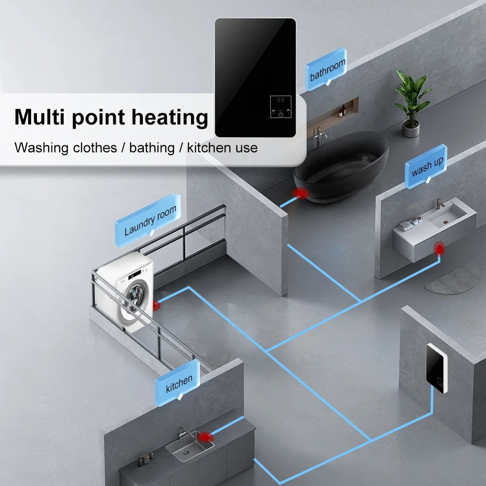 Whole house tankless water heater bathroom electric shower instant heating hot water geyser bathroom hot water instant boiler