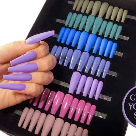 
Q Customized crystal press on nails custom nails boxes vendors Solid color press on nails 