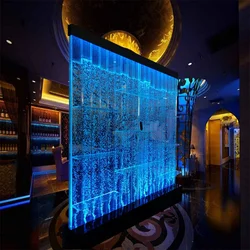 Indoor fountain RGB color changing acrylic bubble water wall with liquor shelf display