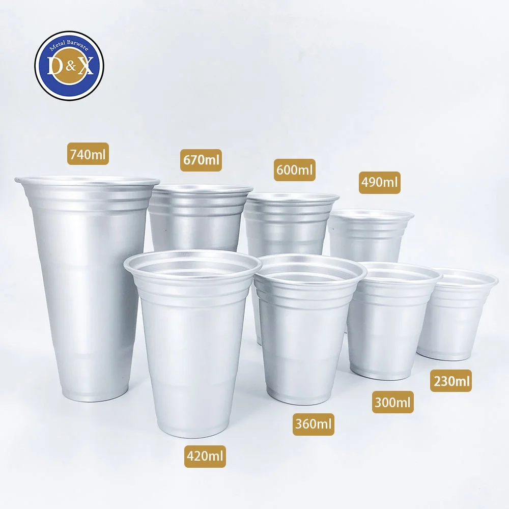Custom Colored Party Cup Promotional Disposable Aluminum Drinking Cup Beer Metal Tumbler Reusable Aluminum Cup