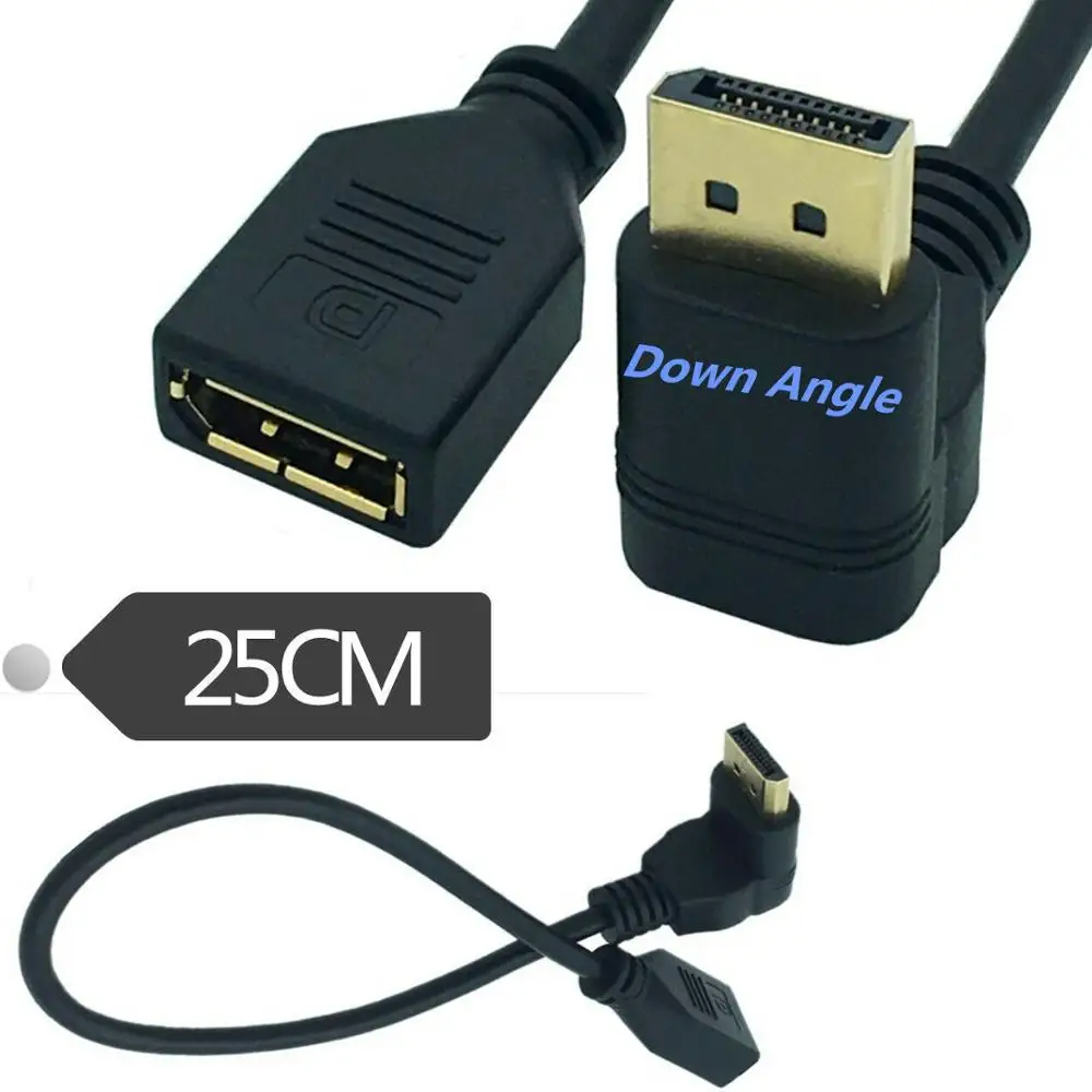 New Stock for Hot Selling 30cm 90 Degree Angled DisplayPort Male to Female Extension Adapter DP Cable Cord