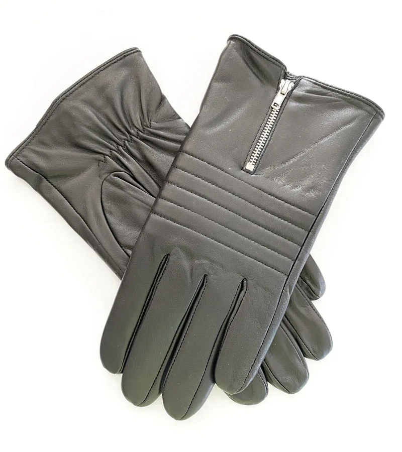 Winter Warm Sheepskin Leather Car Driving Gloves With Zipper