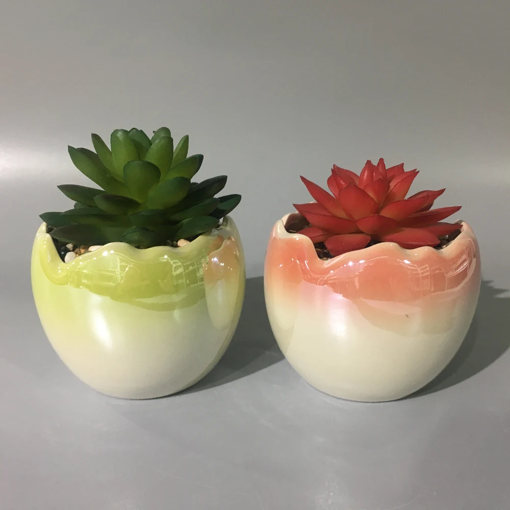 Wholesale Decorative Small Indoor Succulent Pots Plant Planter Pot Ceramic Mini Broken Shell Egg Succulent Plants Pots