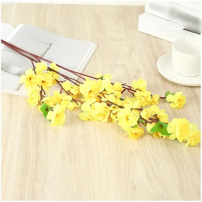 DuoFu Peach Blossoms Artificial Flowers Pink Wax Plum Decoration Living Room Floor-Standing Tree