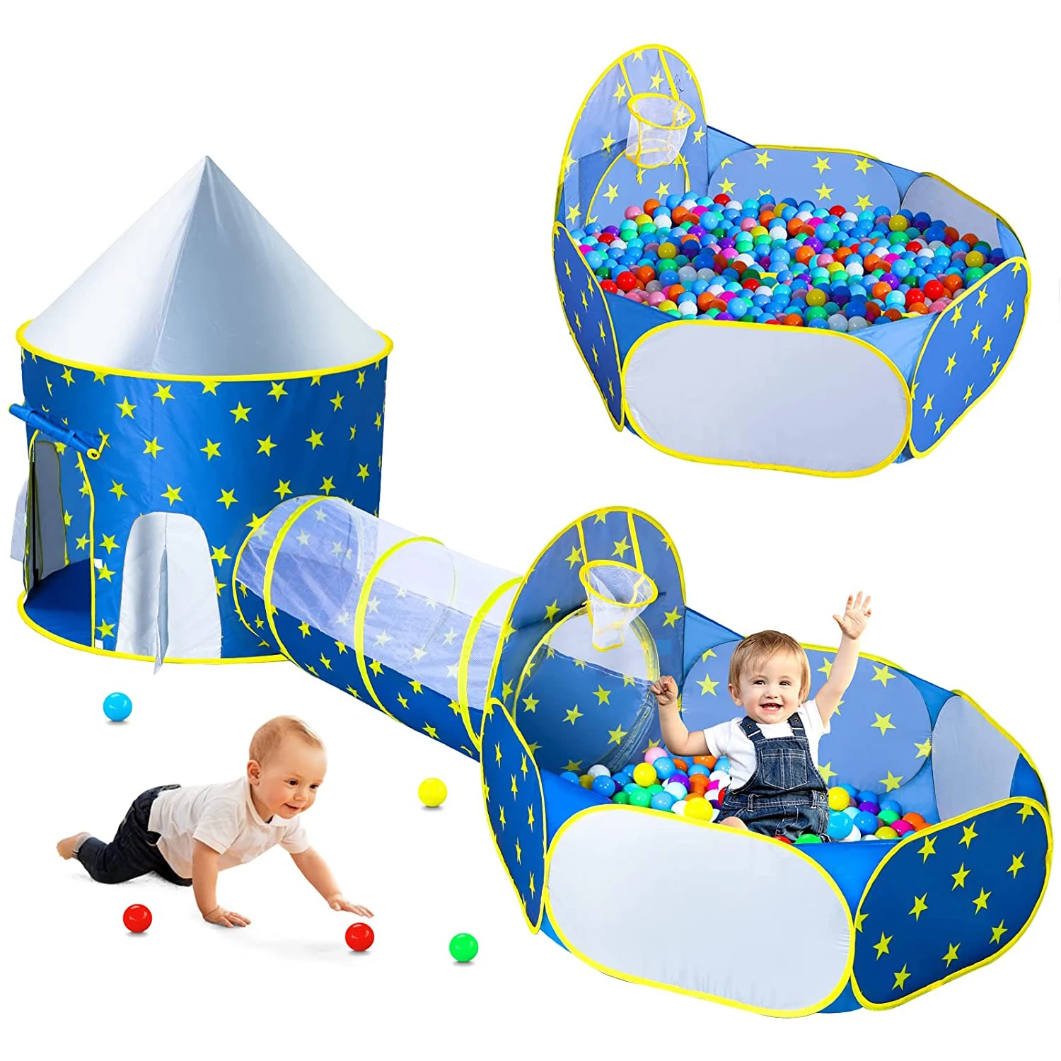 Boys with Ball Pit Crawl Tunnel Princess Tents for Toddlers Baby Space World Playhouse Toys Kids Play Tent