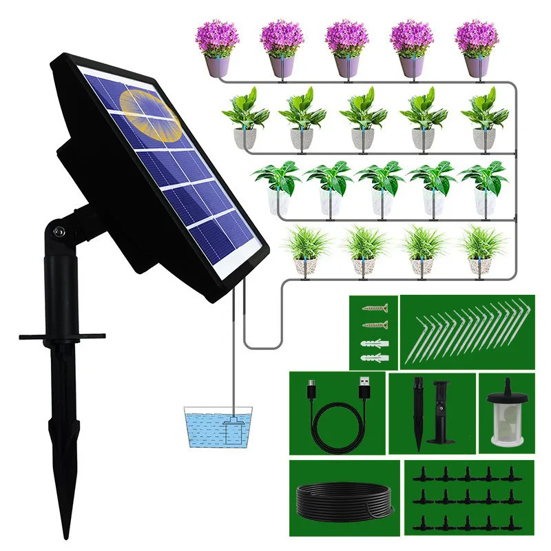 Automatic Indoor/Outdoor Plant Irrigation Gadget Solar-powered Flower Watering Device Timing Mode Anti-Siphon Plastic Home Farm