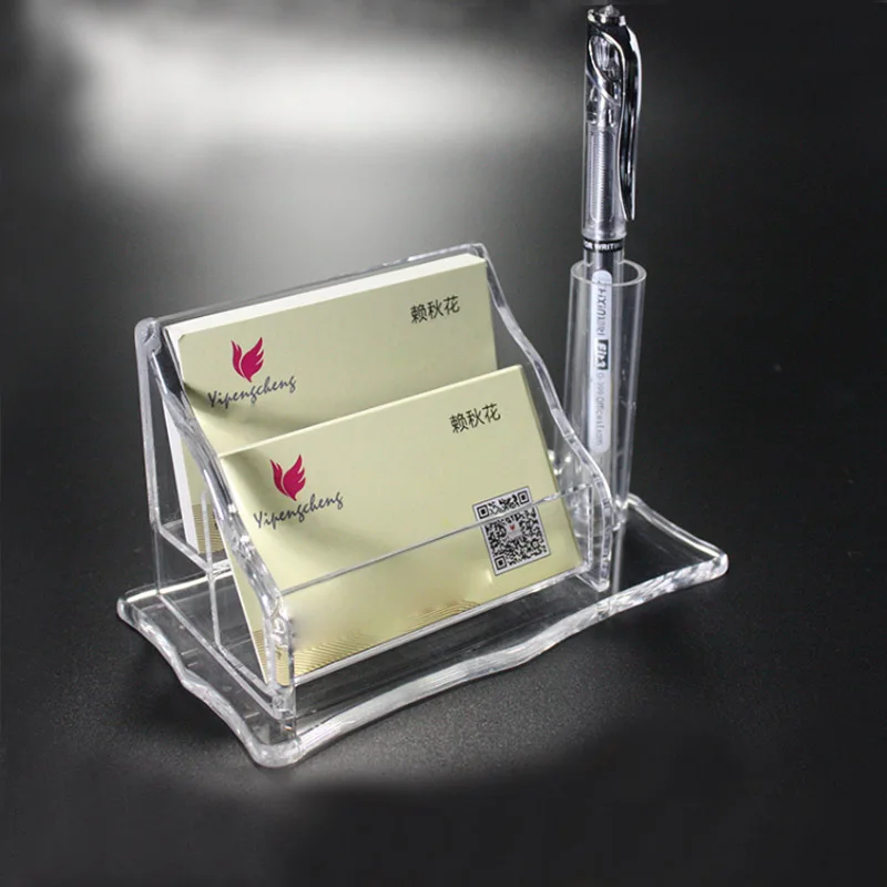 office supplies table desk pmma plexiglass business name card display stand box case clear business card holder with pen stand