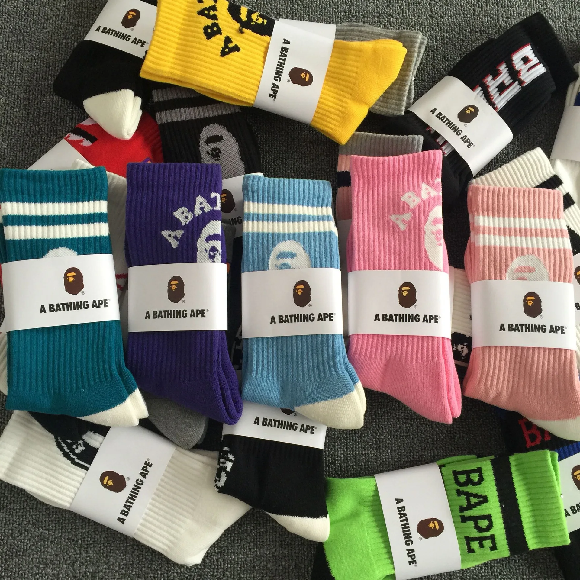 Wholesale High Quality Unisex Casual Cotton Bapees Crew Ape Socks Bulk Designer Sports Socks for Men