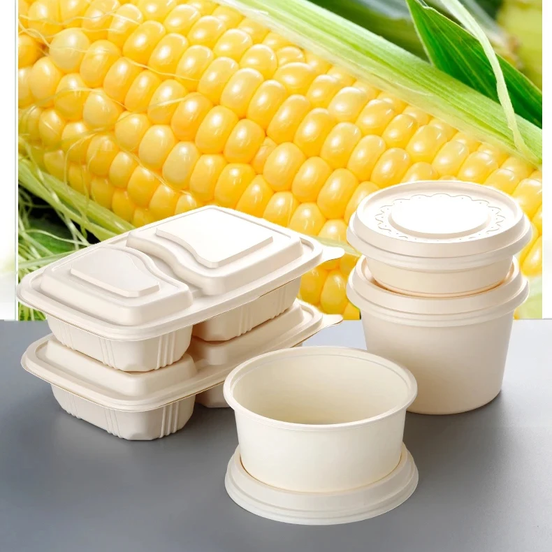 EcoNewLeaf 350ml Eco-friendly Corn Starch Disposable Soup Bowl Noodle Bowls Takeaway Food Container with Lid