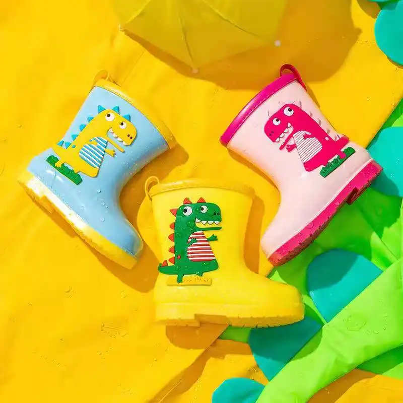 2022 год, оптовая цена, водонепроницаемые резиновые сапоги с милым динозавром из ПВХ для детей