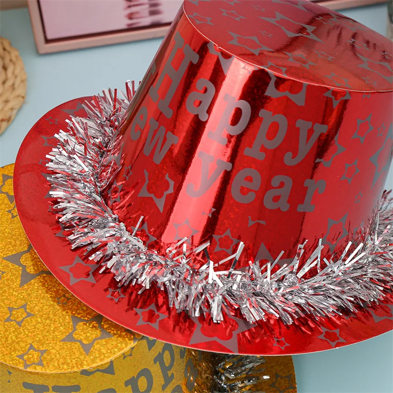 Party Dots whosale 2025 Happy New Year Party  Christmas foil pary hats Decorations Tinsel Fringe Paper Hat