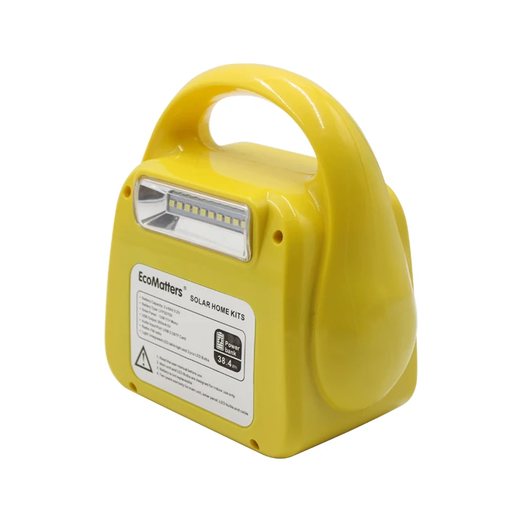 Portable 12W solar panel system with DC and 5V USB output in 12000mAh power bank capacity for indoor and outdoor