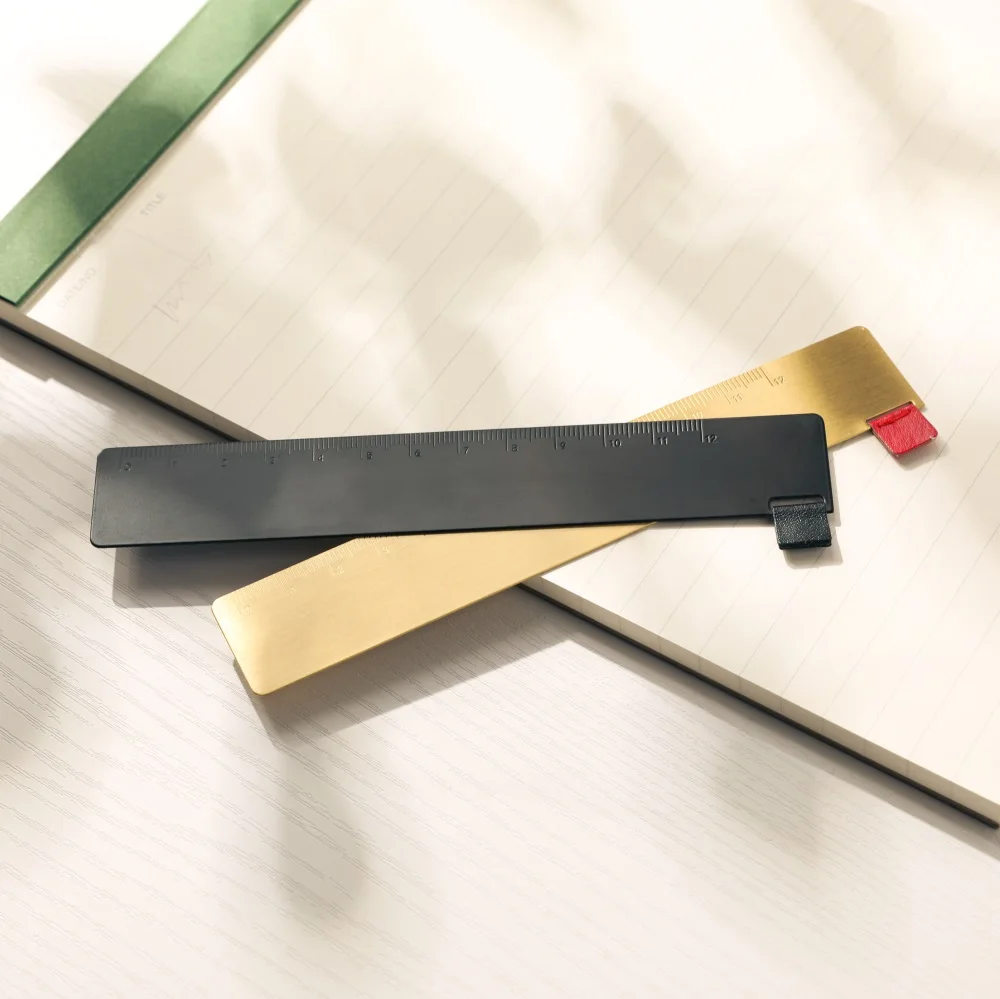 MAXERY Matte Black Brass Geometry Durable Square Straight Ruler, Measure Tool Stationery Math Gift for Students and Children