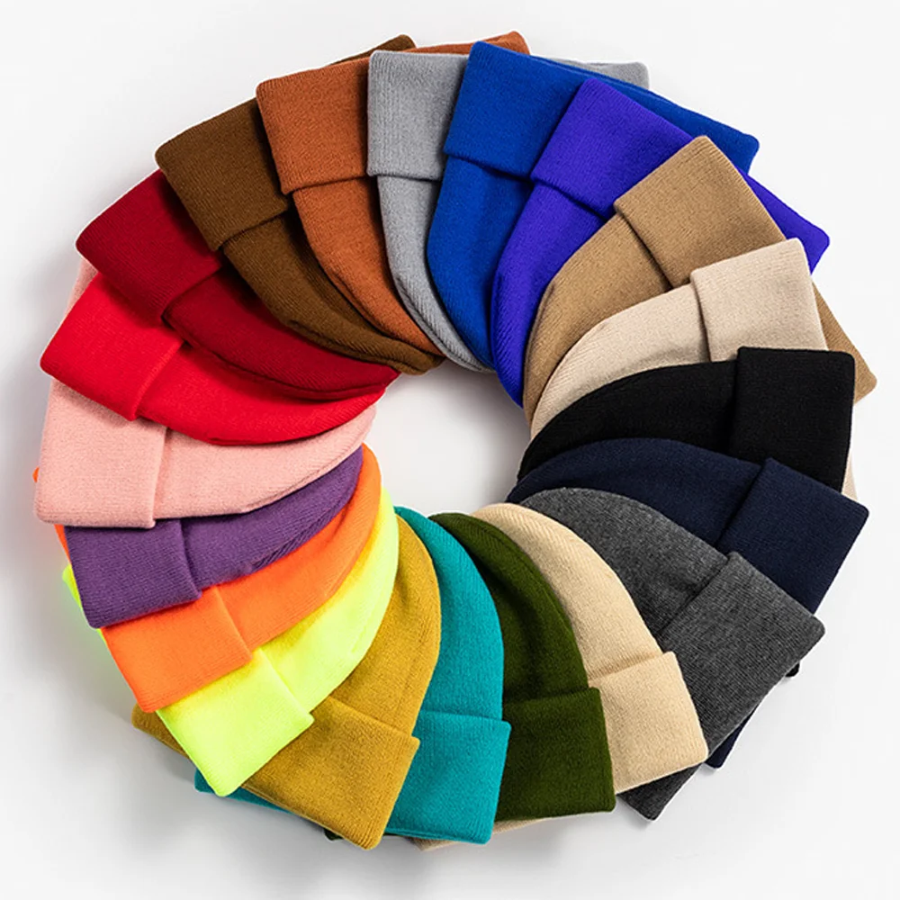 Fashion Wholesale Custom Embroidery Logo Solid Color Acrylic Fiber Warm Winter Beanie with custom logo Knit Hat Warm Caps