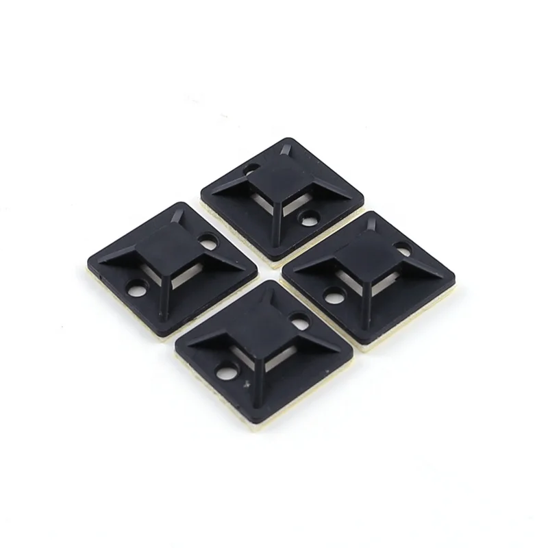 25*25mm Black PE PA66 100PCS 1in Self Adhesive Cable Clamp Zip Tie Holder Nylon Screw Fixing Cable Tie Mount Base