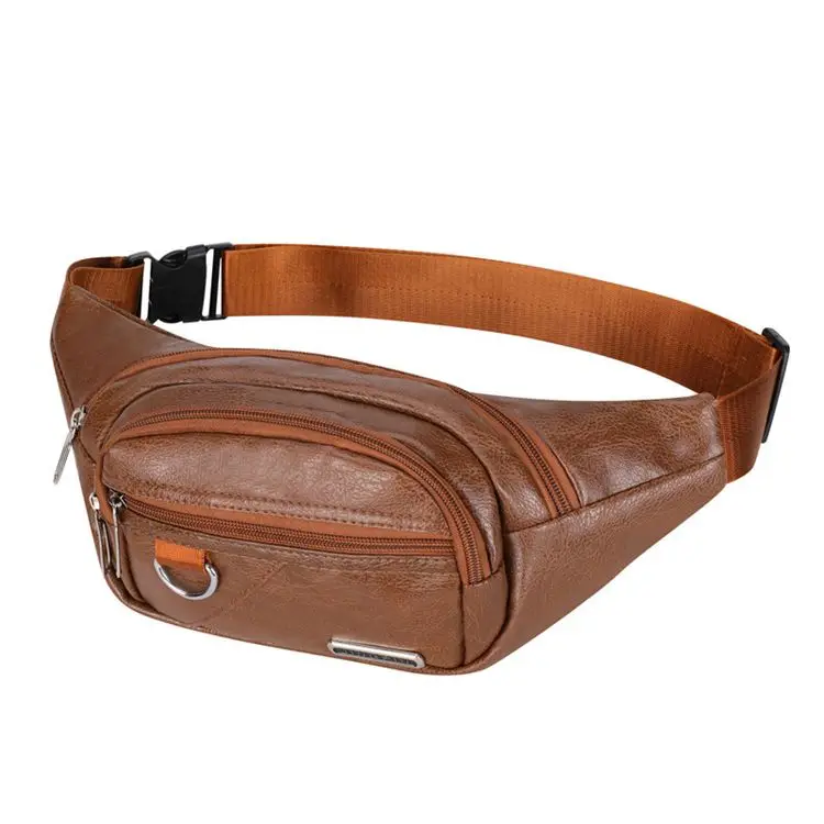 one color small retro logo designer cell phone men patent pu leather hip fanny pack for teens