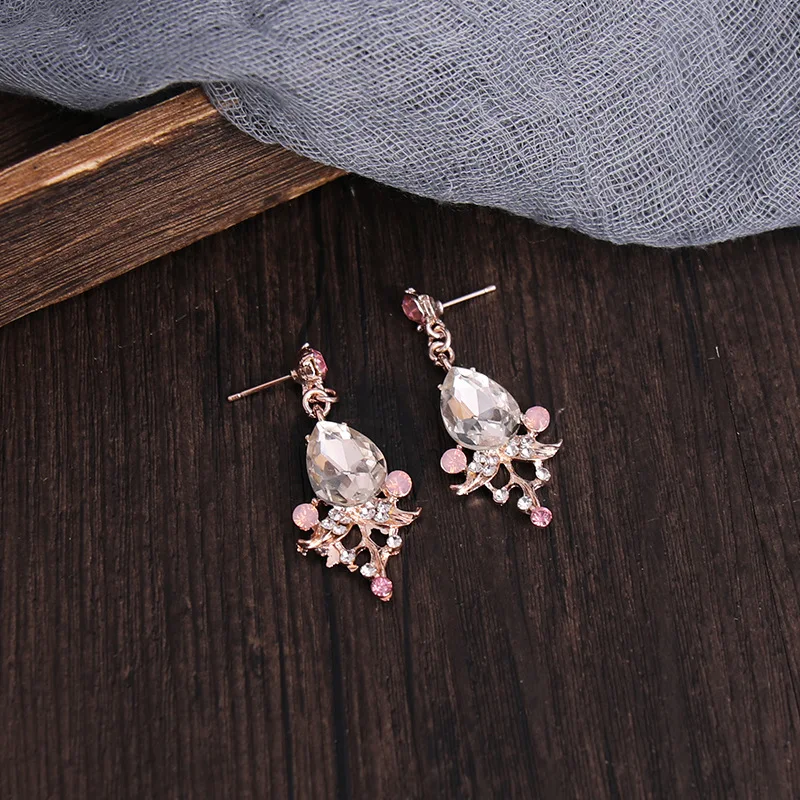 Delicate Rhinestone Pearls Golden Alloy Tiaras Crown For Wedding Hair Accessories Set Coronas Decorativas De Metal With Earing