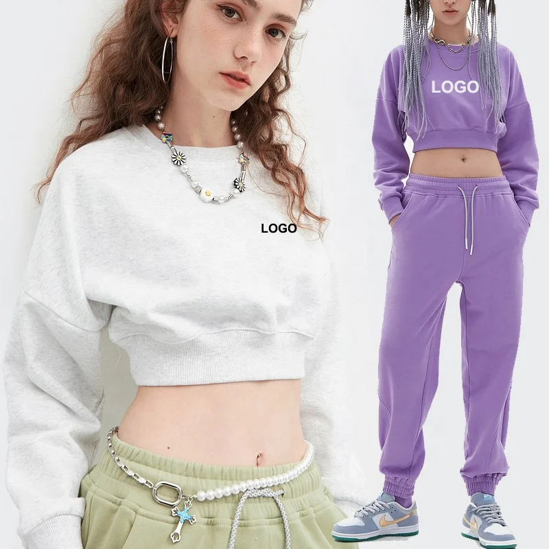 2021 Plain Sweatshirt Casual Streetwear Pullover Crew Neck Plain Knitted Crop Top Womens Jumper