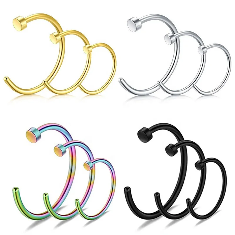 316L Surgical Steel No Piercing Hole Nose Stud Open Mouth C shape nasal septum Nose Rings