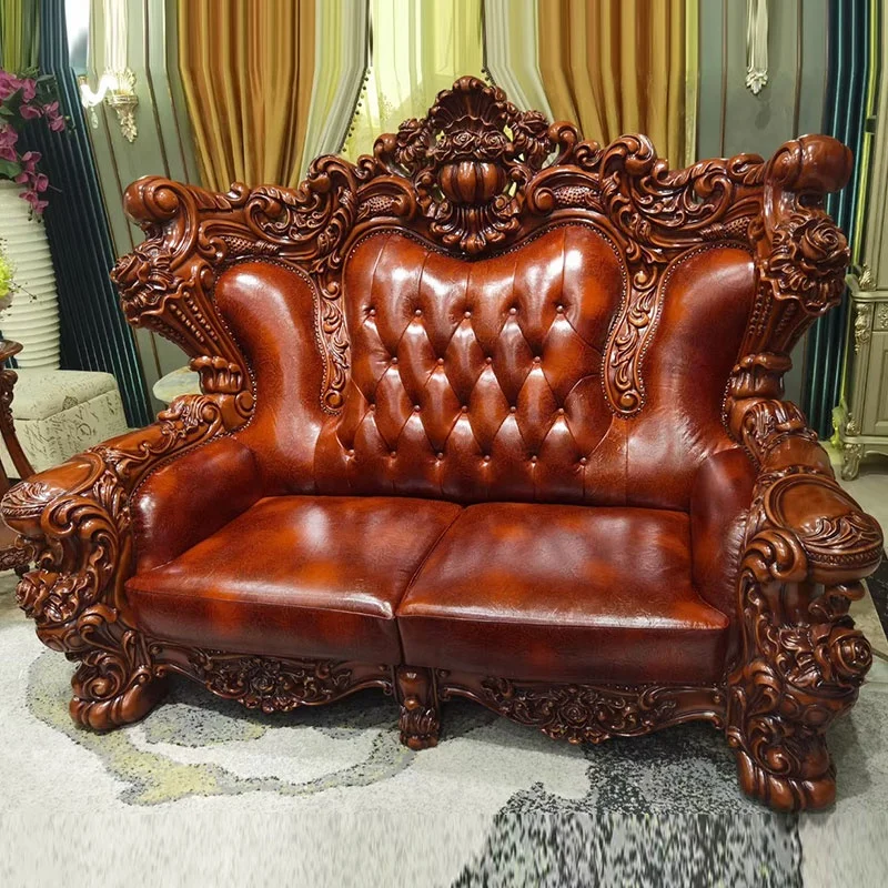 Classic luxury wood carving living room furniture set, High quality wooden hand carved royal furniture