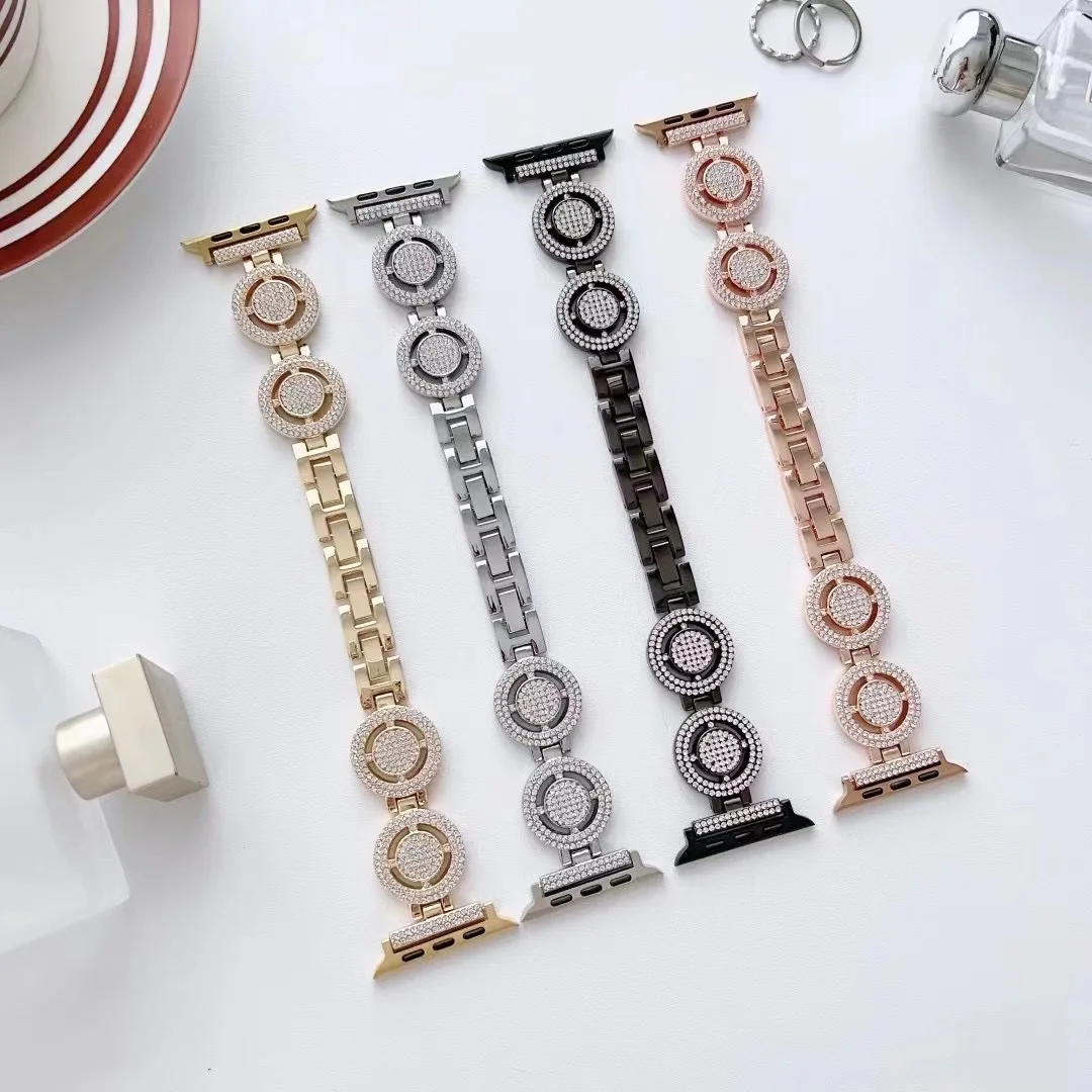 Bling Diamond Rhinestone Replacement Metal Strap and 2 Pack PC Protector band for iWatch Ultra Series 8/7/6/5