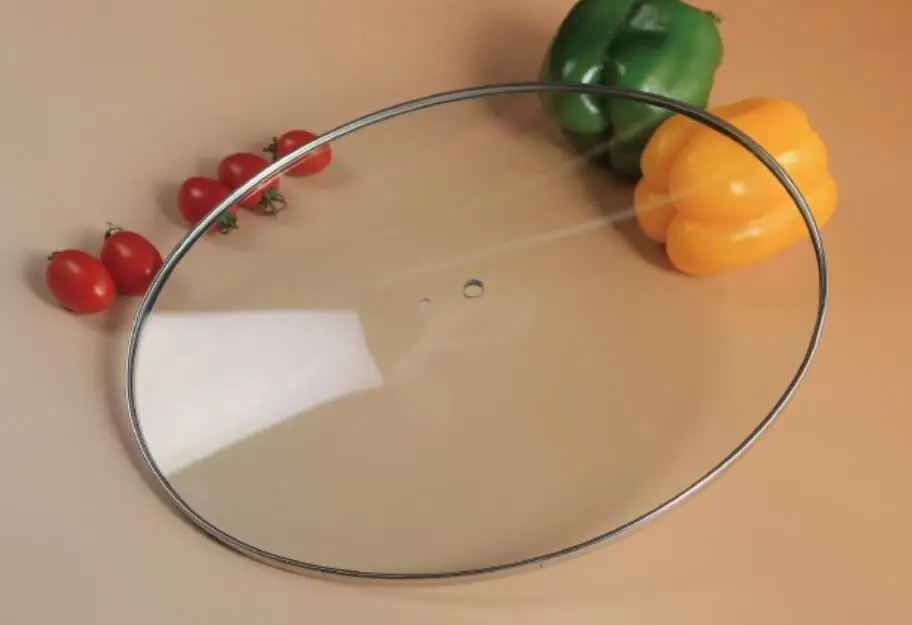 3mm glass 201ss rim C type clear  tempered glass lid with steam hole and handle for cooking pot