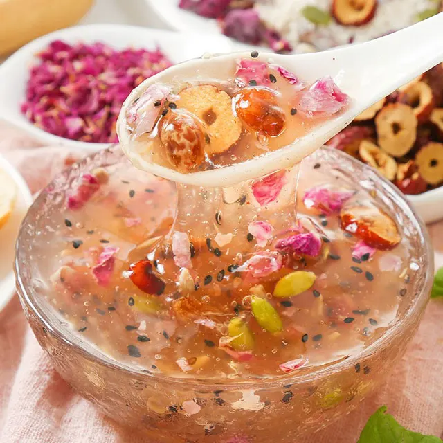 Natural health food factory wholesale supports customized nutritional breakfast Rose petal nut lotus root powder soup