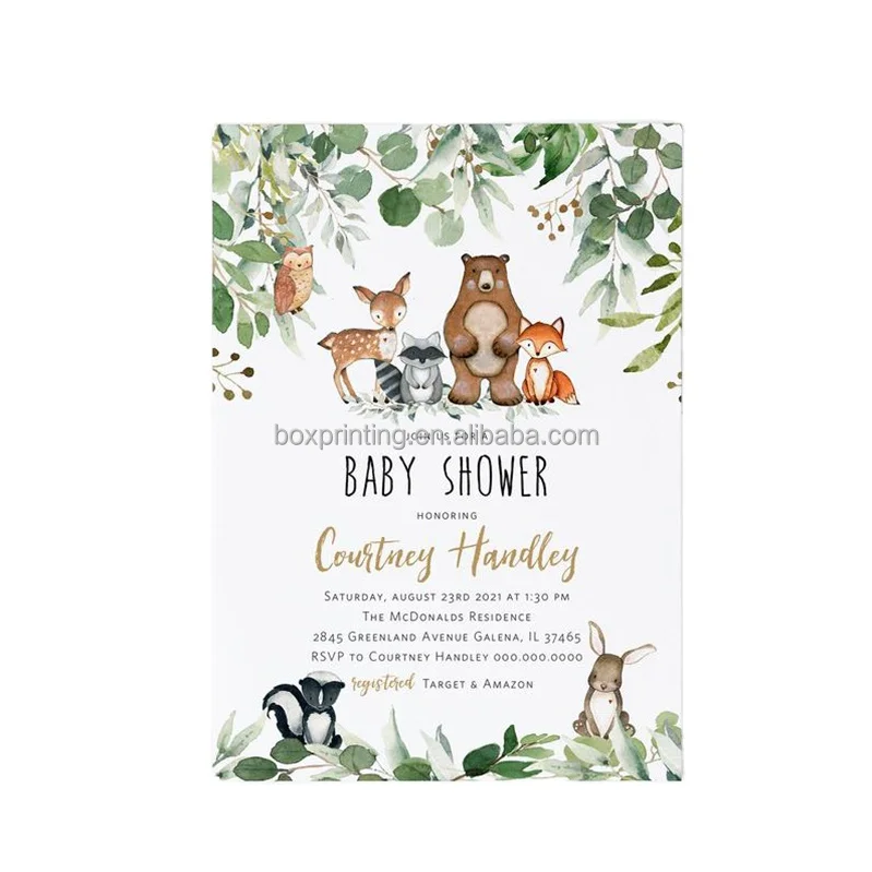 Custom Design Printable Paper Baby Shower Animal Mom Bear Invitation Pack Card