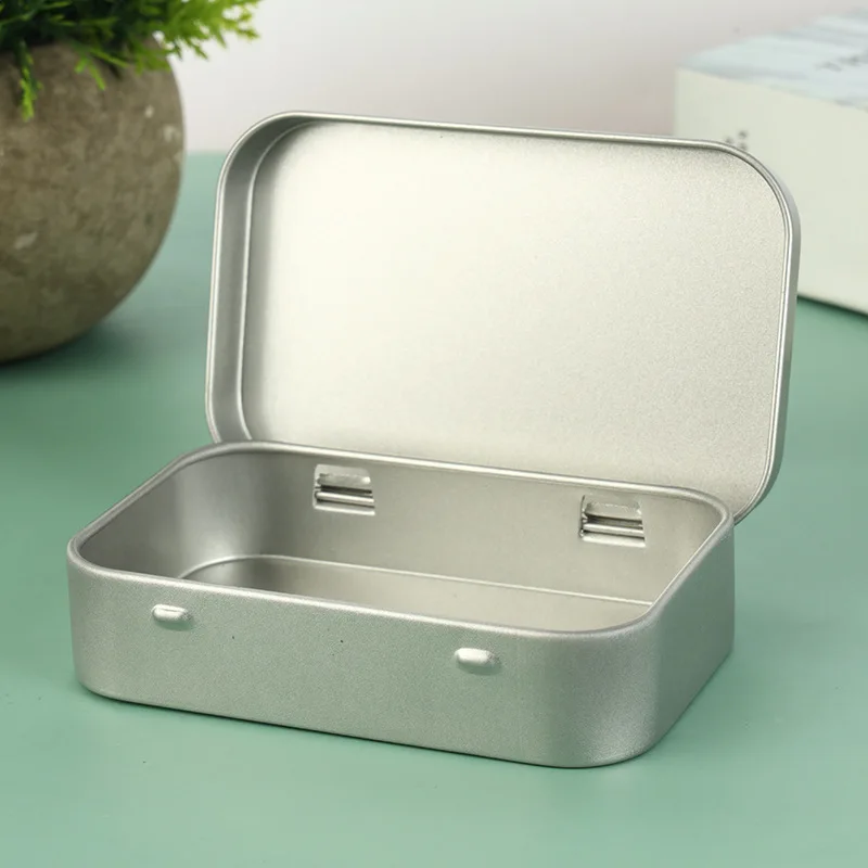 Empty Rectangular Hinged Lid Box Cigarette Candy Gift Mint Box Container Small Metal Packaging Tin Box