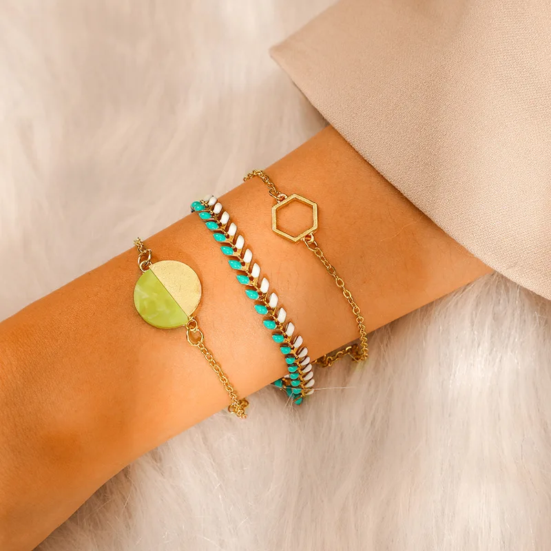 
Wholesale and retail new European and American personality fashion cool wind candy color geometry 3 sets of bracelets 