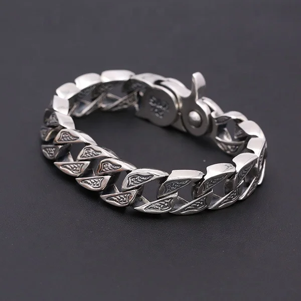 Custom Made Vintage Thick Owl Heavy 925 Tai Silver Bracelet for Men 13.5MM