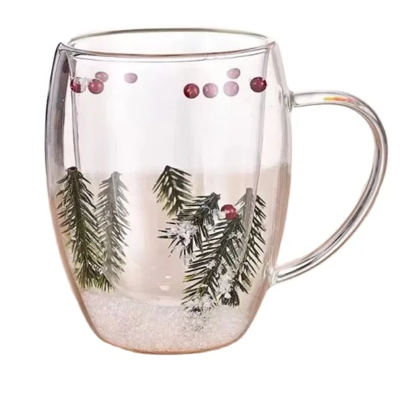 Christmas Confetti Snowflake Glass Coffee Mug 10oz Double Wall Insulated Cups Handle Tea Milk Beverage Juice Water Wine Holidays