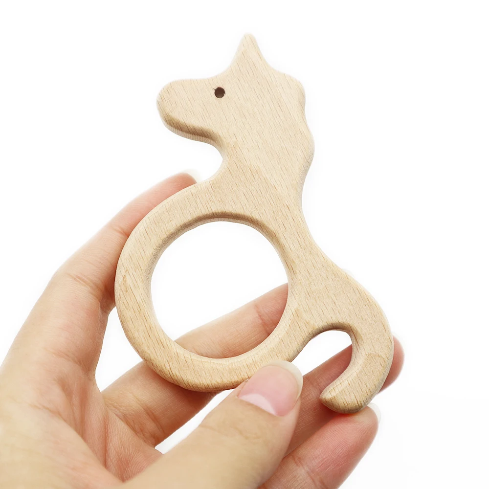 Wholesale Animal shaped Toddler Wood Teething Custom Natural Beech Beads Wooden Teethers for Teething Baby Teether
