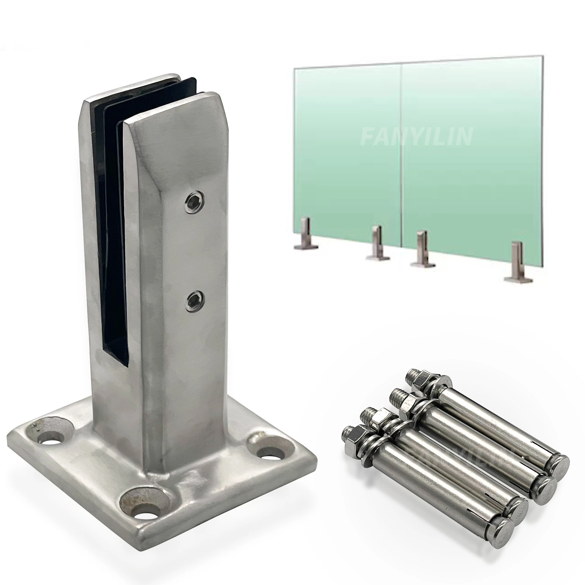foshan hardware Stainless Steel square Glass Bracket Pool Clamp Glass Railing Clamp balustrade fittings glass clamps