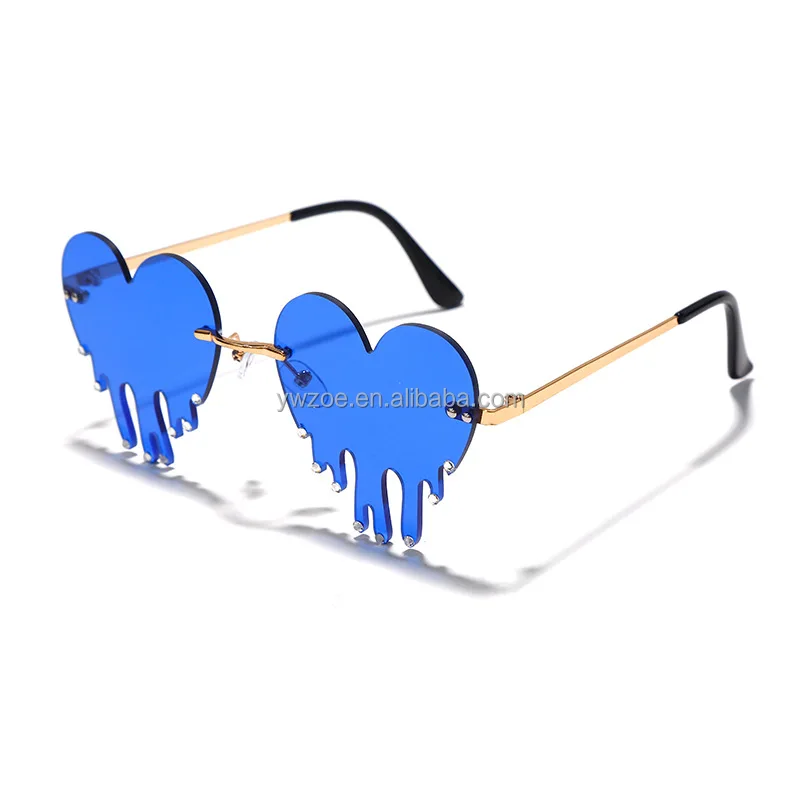 Fashion brand Designer candy color rhinestone  Rimless red love heart Water drop diamond shape Lentes De Sol Sunglasses