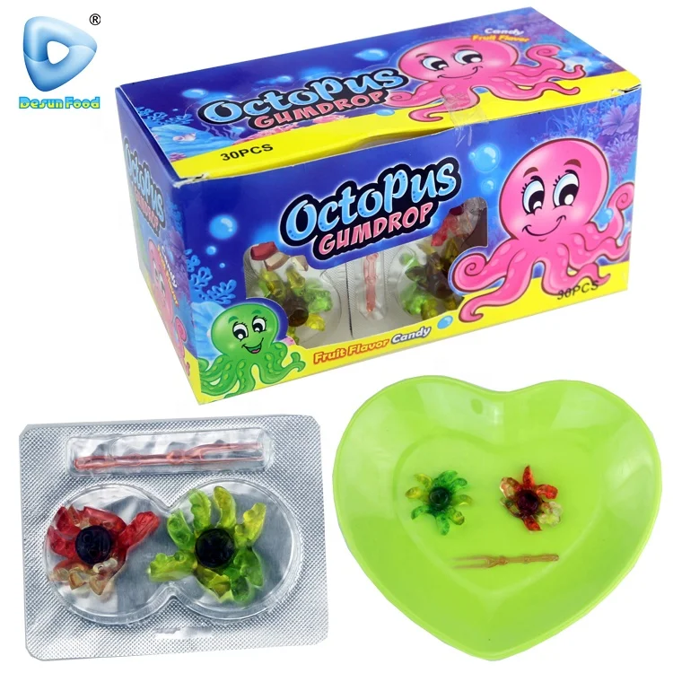 Hot sale colorful cartoon octopus shaped fruity chewy soft gummy candy